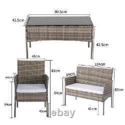 4 Piece Rattan Garden Furniture Wicker Sofa Set Outdoor Patio Table Chairs