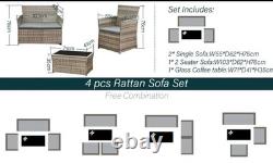 4 Piece Rattan Outdoor Furniture Sofa Table Chair Set Garden Patio Conservatory