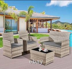 4 Piece Rattan Outdoor Furniture Sofa Table Chair Set Garden Patio Conservatory