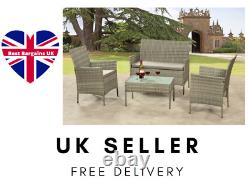 4 Piece Rattan Patio Garden Furniture Outdoor Sofa Chair Table Set Grey