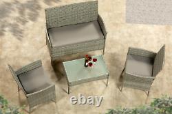 4 Piece Rattan Patio Garden Furniture Outdoor Sofa Chair Table Set Grey