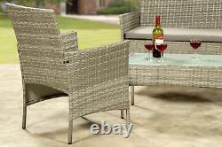 4 Piece Rattan Patio Garden Furniture Outdoor Sofa Chair Table Set Grey