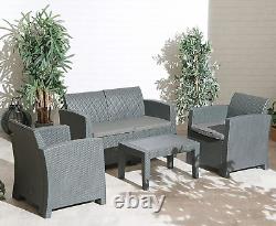 4 Piece Table Chairs Sofa Outdoor Patio Set Rattan Garden Furniture Set Grey