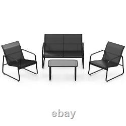 4 Pieces Outdoor Garden Porch Furniture Set Metal Frame Patio Chairs Table Set