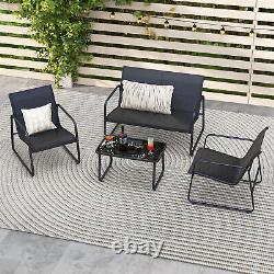 4 Pieces Outdoor Garden Porch Furniture Set Metal Frame Patio Chairs Table Set