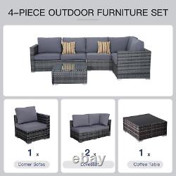 4 Pieces Rattan Sofa Set Chair Coffee Table Garden Wicker Patio Furniture Grey