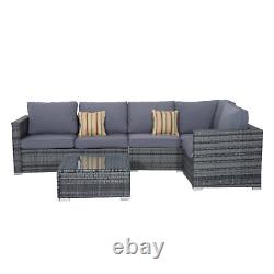 4 Pieces Rattan Sofa Set Chair Coffee Table Garden Wicker Patio Furniture Grey