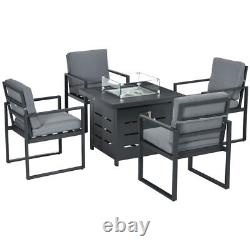 4 Seater Aluminium Garden Patio Furniture Set with Gas Firepit Table Chairs Grey