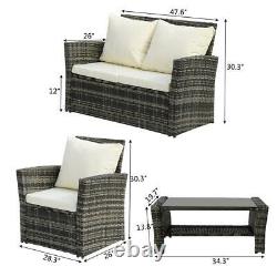4 Seater Garden Furniture Set Rattan Sofa Patio Seat Armchairs Table Mix Grey UK