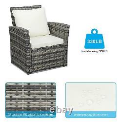 4 Seater Garden Furniture Set Rattan Sofa Patio Seat Armchairs Table Mix Grey UK