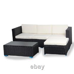 4-Seater Rattan Corner Patio Sofa Set Black Rattan Garden Furniture with Cushion