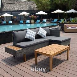 4 Seater Rattan Furniture Set Corner Sofa Acacia Wood Table Garden Patio Outdoor