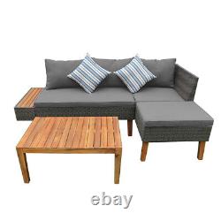 4 Seater Rattan Furniture Set Corner Sofa Acacia Wood Table Garden Patio Outdoor