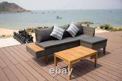 4 Seater Rattan Furniture Set Corner Sofa Acacia Wood Table Garden Patio Outdoor