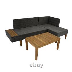 4 Seater Rattan Furniture Set Corner Sofa Acacia Wood Table Garden Patio Outdoor