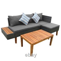 4 Seater Rattan Furniture Set Corner Sofa Acacia Wood Table Garden Patio Outdoor