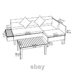 4 Seater Rattan Furniture Set Corner Sofa Acacia Wood Table Garden Patio Outdoor