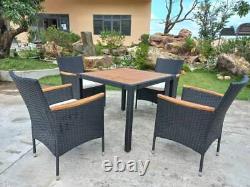 4 Seater Rattan Garden Furniture Set Dining Table Chair Stackable Cushions Patio