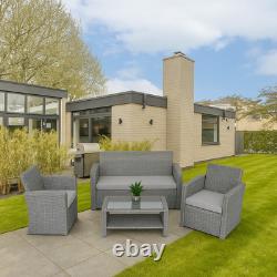 4 Seater Sofa Set Rattan Garden Furniture Grey Outdoor Patio Lounge Coffee Table