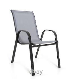 4 Stacking Chairs Outdoor Garden Patio Black & Grey Furniture