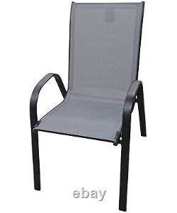 4 Stacking Chairs Outdoor Garden Patio Black & Grey Furniture