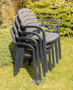 4 x Garden Patio Bistro Chairs Outdoor Coffee Chair Grey Plastic Furniture Set