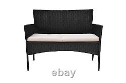 4PC Black Rattan Garden Furniture Patio Seating Sofa Chairs Table Set Outdoor