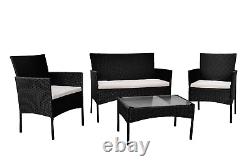 4PC Black Rattan Garden Furniture Patio Seating Sofa Chairs Table Set Outdoor