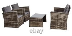 4PC Rattan Garden Furniture Set Outdoor Patio Sofa, 2 Armchairs & Glass Table