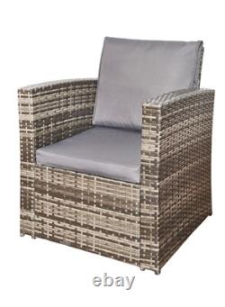 4PC Rattan Garden Furniture Set Outdoor Patio Sofa, 2 Armchairs & Glass Table