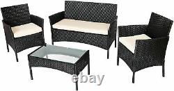 4PC Rattan Garden Patio Furniture Set Outdoor 2 Chairs 1 Sofa&Coffee Table Black