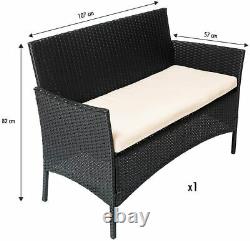4PC Rattan Garden Patio Furniture Set Outdoor 2 Chairs 1 Sofa&Coffee Table Black