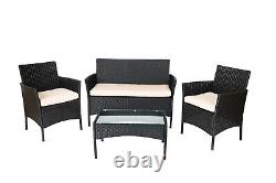 4PC Rattan Garden Patio Furniture Set Outdoor 2 Chairs 1 Sofa & Coffee Table Set