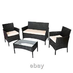 4PC Rattan Garden Patio Furniture Set Outdoor 2 Chairs 1 Sofa & Coffee Table Set