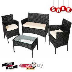 4PC Rattan Garden Patio Furniture Set Outdoor 2 Chairs 1Sofa &Coffee Table Black
