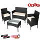4pc Rattan Garden Patio Furniture Set Outdoor 2 Chairs 1sofa &coffee Table Black