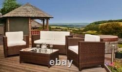 4PC Rattan Garden Patio Furniture Set Outdoor 2 Seater Sofa, Chairs & Table