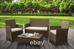 4PC Rattan Garden Patio Furniture Set Outdoor In Brown Chair Sofa Coffee Table