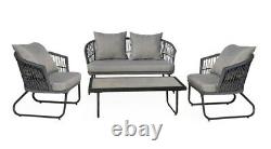 4PC Rope Garden Patio Furniture Set Outdoor 2 Chairs 1 Sofa & Coffee Table