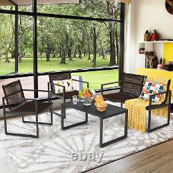 4PCS Garden Patio Table and Chair Set Outdoor Conversation Furniture Metal Frame
