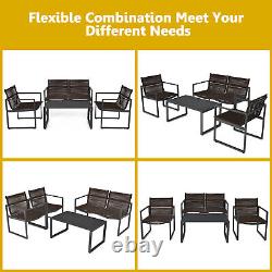 4PCS Garden Patio Table and Chair Set Outdoor Conversation Furniture Metal Frame