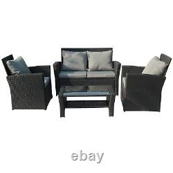 4PCS Garden Rattan Furniture Armchair Sofa Glass Coffee Table Patio Set Black