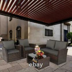 4PCS Outdoor Patio Sectional Furniture PE Wicker Rattan Sofa Set Garden Yard