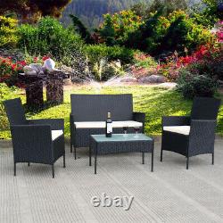 4PCS Patio Rattan Garden Furniture Set Table Chair Sofa cushion Outdoor indoor