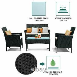 4PCS Patio Rattan Garden Furniture Set Table Chair Sofa cushion Outdoor indoor