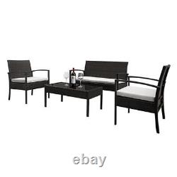 4PCS Rattan Garden Furniture Chairs 4 Seater Sofa Coffee Table Outdoor Patio