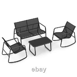 4Pcs Garden Furniture Set Patio Rocking Chairs Loveseat with Glass-Top Table