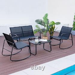 4Pcs Garden Furniture Set Patio Rocking Chairs Loveseat with Glass-Top Table