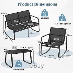 4Pcs Garden Furniture Set Patio Rocking Chairs Loveseat with Glass-Top Table