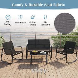 4Pcs Garden Furniture Set Patio Rocking Chairs Loveseat with Glass-Top Table